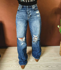 PISTOLA Gentry Wide Leg Flare Jean in med wash - women's jeans - detail view