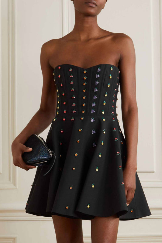 Valentino - Strapless Crystal-embellished Wool And Silk-blend Mini Dress