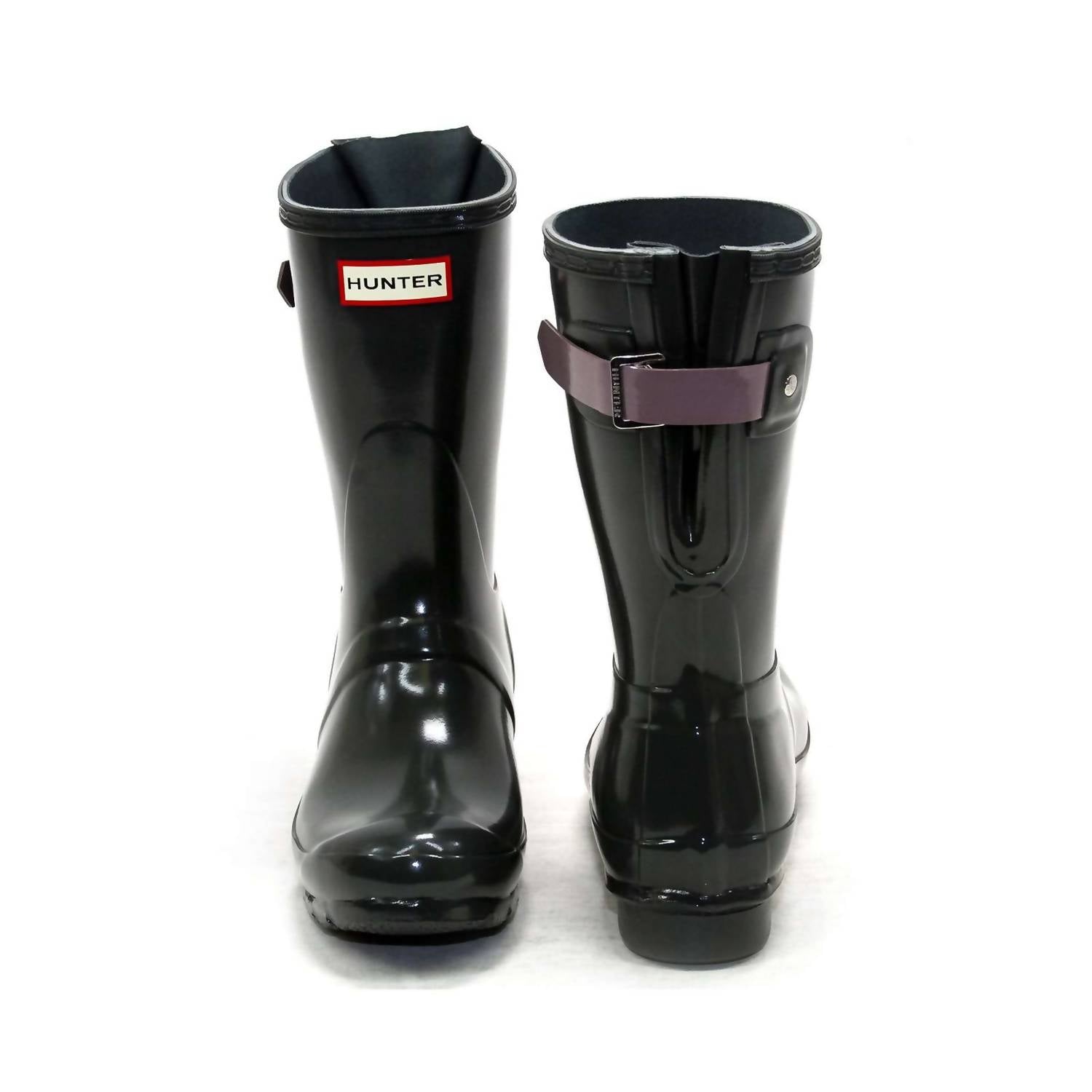 HUNTER Women's Original Short Back Adjustable Gloss Rain Boots in green - women's shoe - view 4