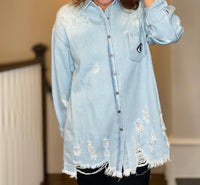 Moving Forward - Distressed Denim Shacket