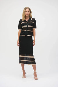 Joseph Ribkoff - Sweater Knit Open Stitch Stripe Skirt