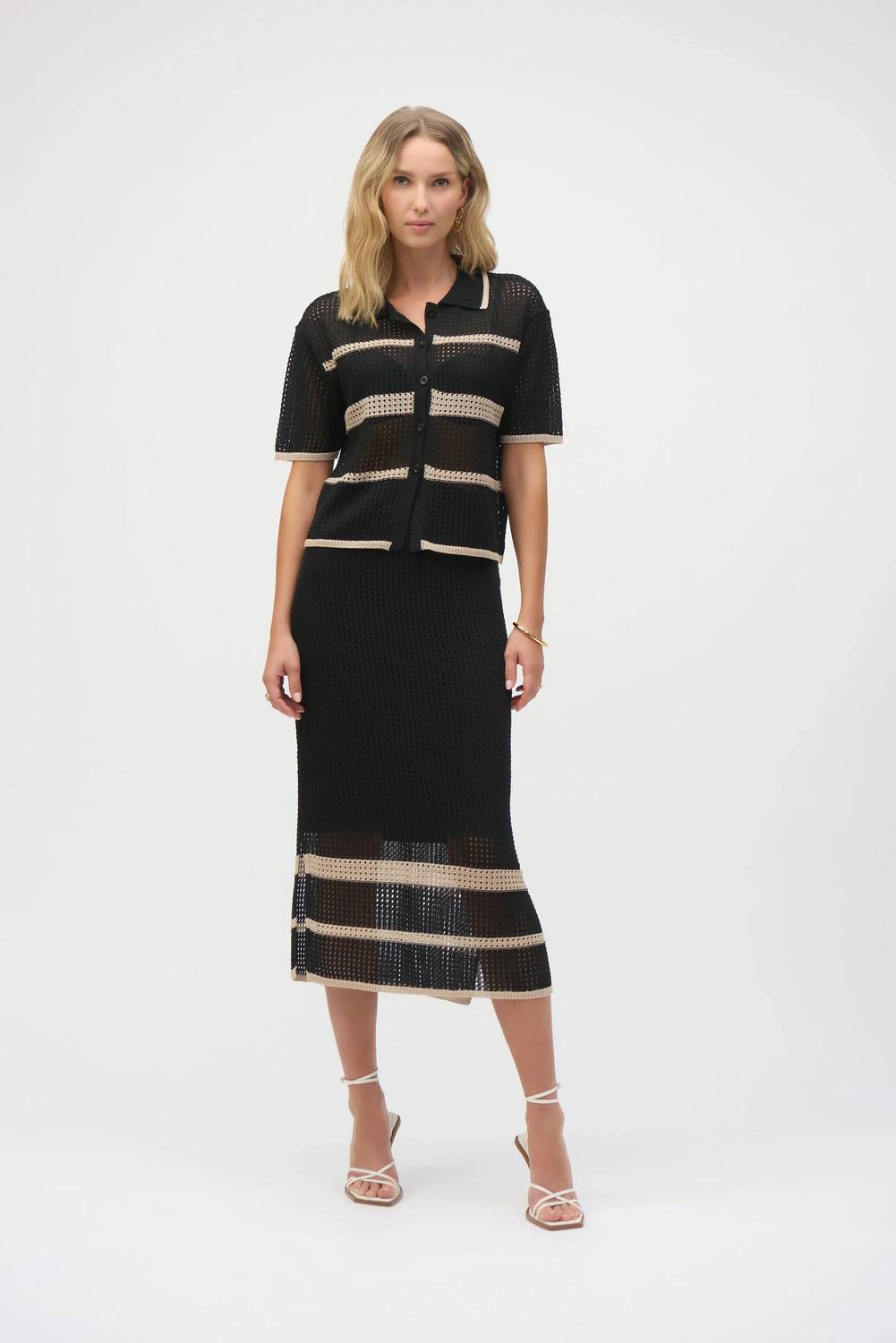 Joseph Ribkoff - Sweater Knit Open Stitch Stripe Skirt