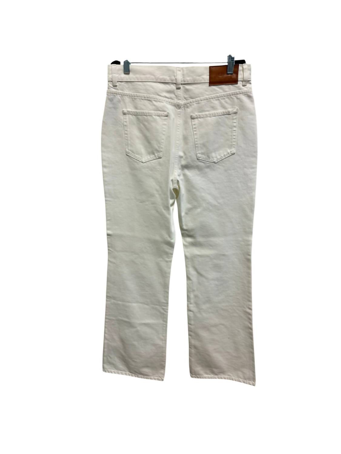 Chloe Women's Pre-loved High Rise Flare Jeans With Mini Flap Pockets At Waist in white - women's jeans - detail view