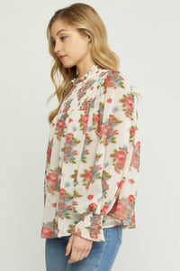 Entro - Smocked Floral Blouse