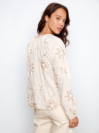 CHARLIE B Textured Embroidered Blouse in ecru - women's blouse - alternate view