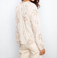 CHARLIE B Textured Embroidered Blouse in ecru - women's blouse - detail view