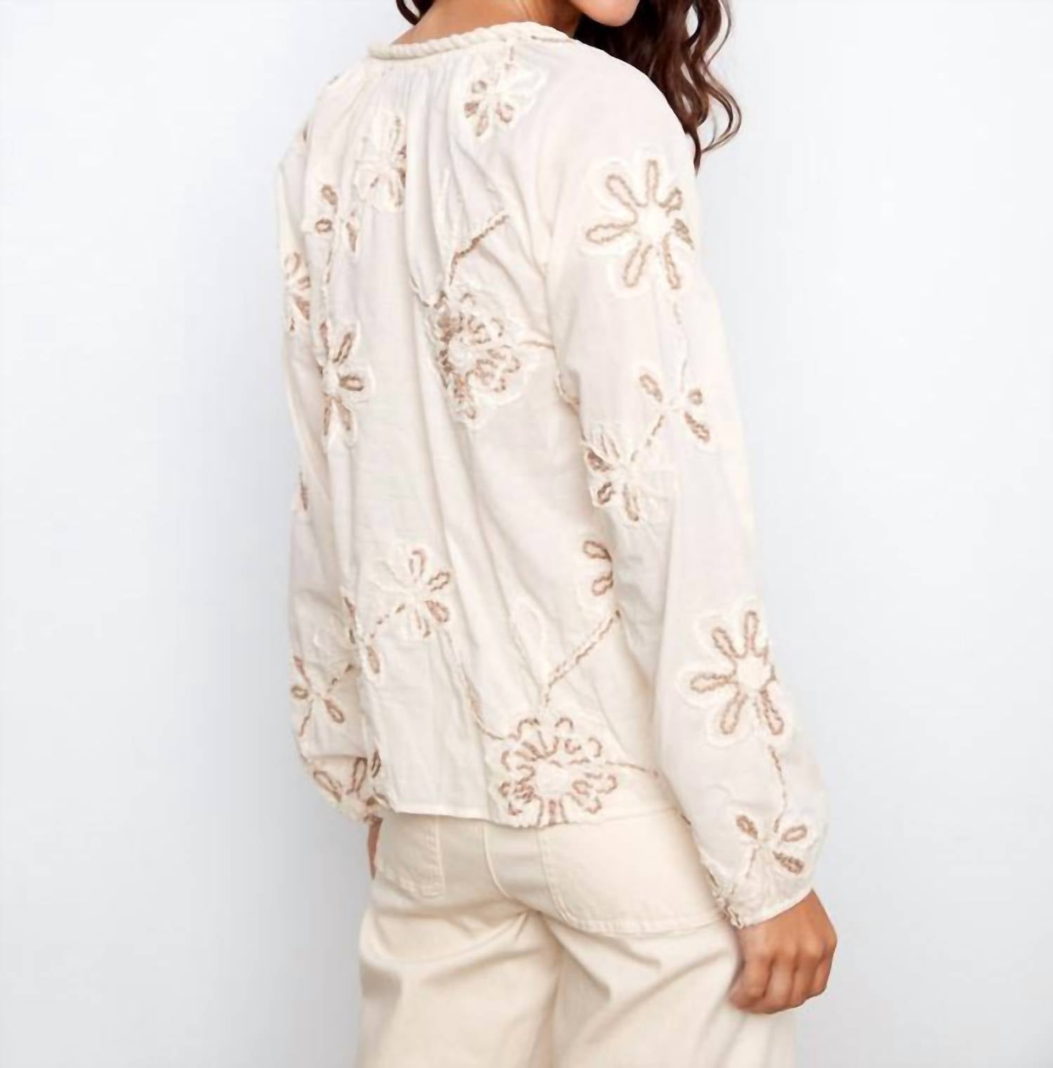 CHARLIE B Textured Embroidered Blouse in ecru - women's blouse - detail view