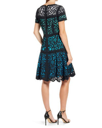 Shani - Colorblock Laser Cut Fit & Flare Dress