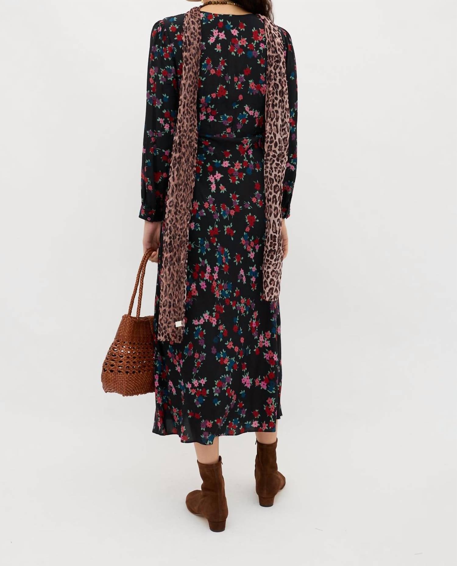 RIXO Mavis Midi Dress in city floral black - women's dress - alternate view