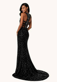 Sherri Hill - Open Back High Slit Halter Gown