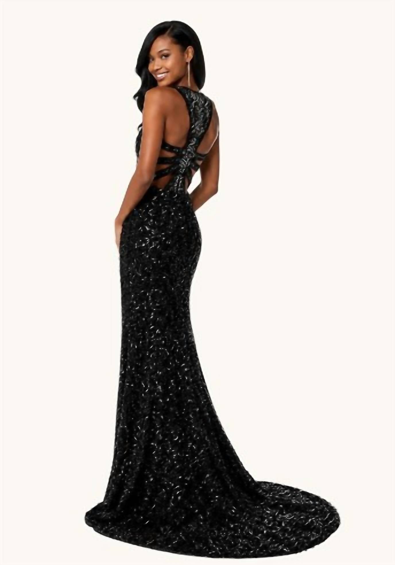 Sherri Hill - Open Back High Slit Halter Gown