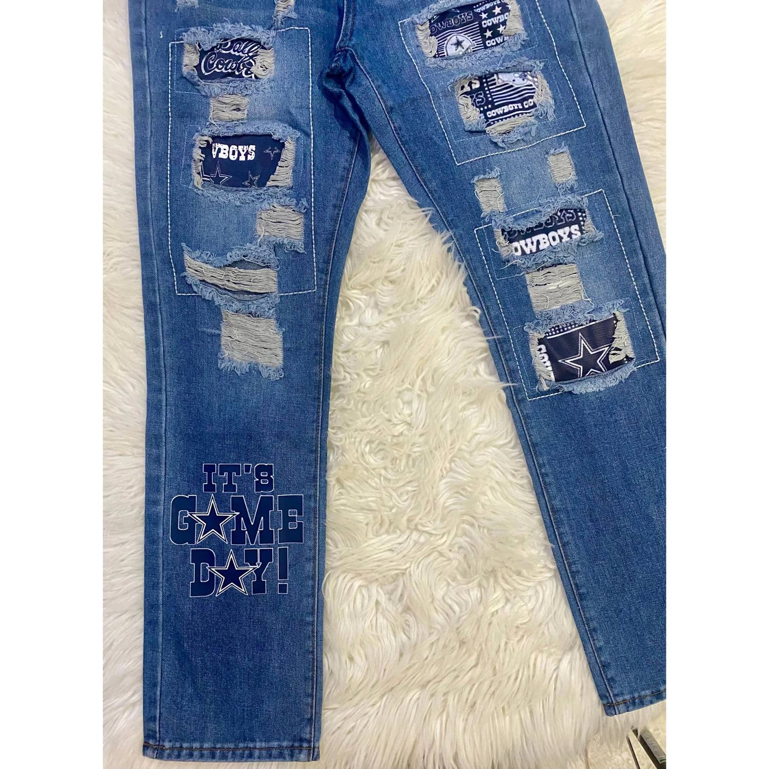 Lovesoft - Women's Dallas Cowboys Distressed Patchwork Jeans