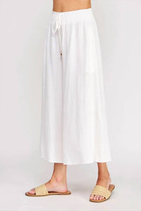 Allie Rose - Soft Linen Smocked Tie Waist Flowy Capri