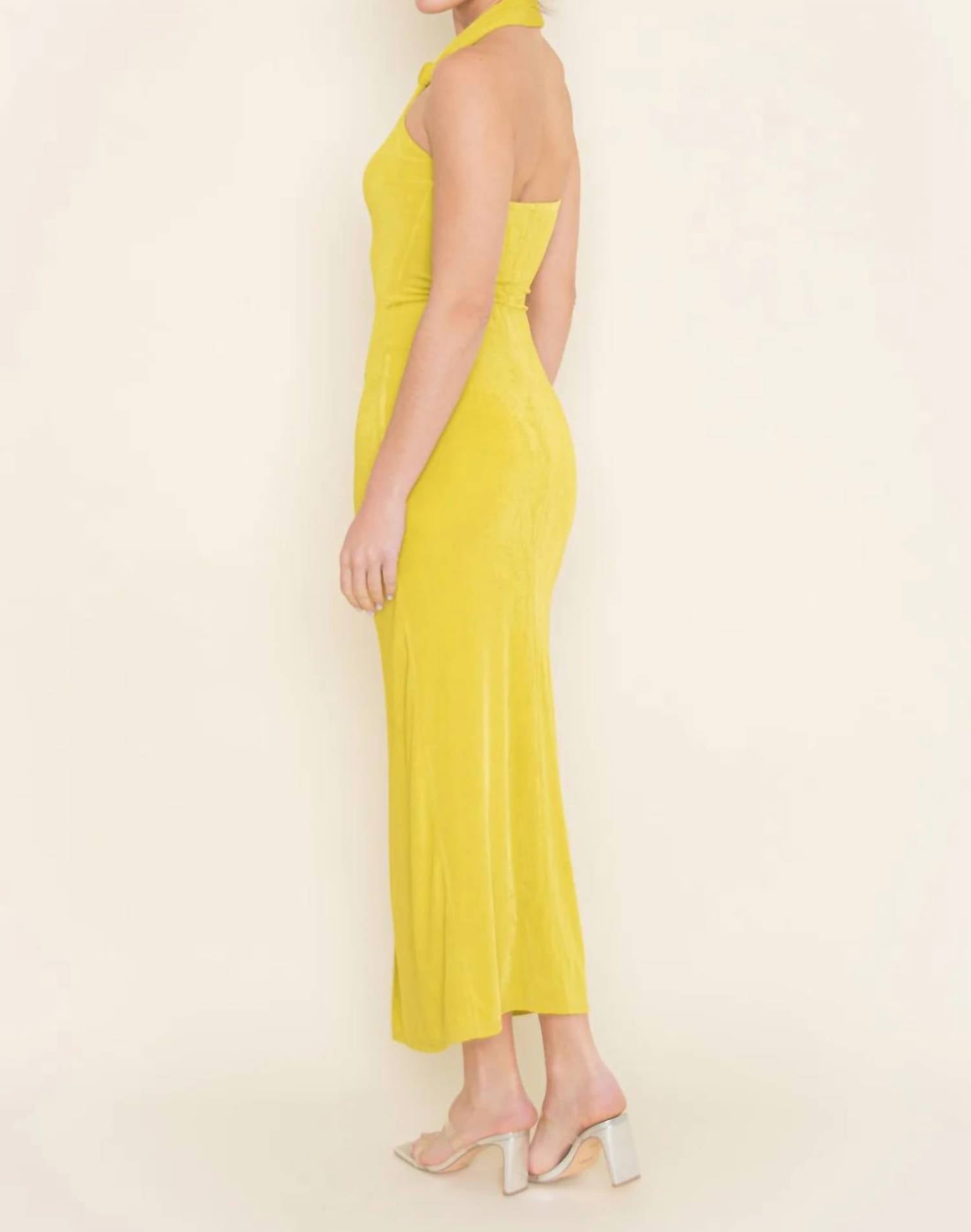 Fore Collection - Ruched Drawstring Sleeveless Halter Dress