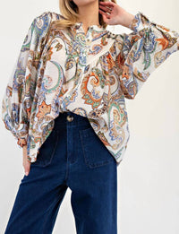 Eesome - Paisley Printed Bubble Sleeve Top