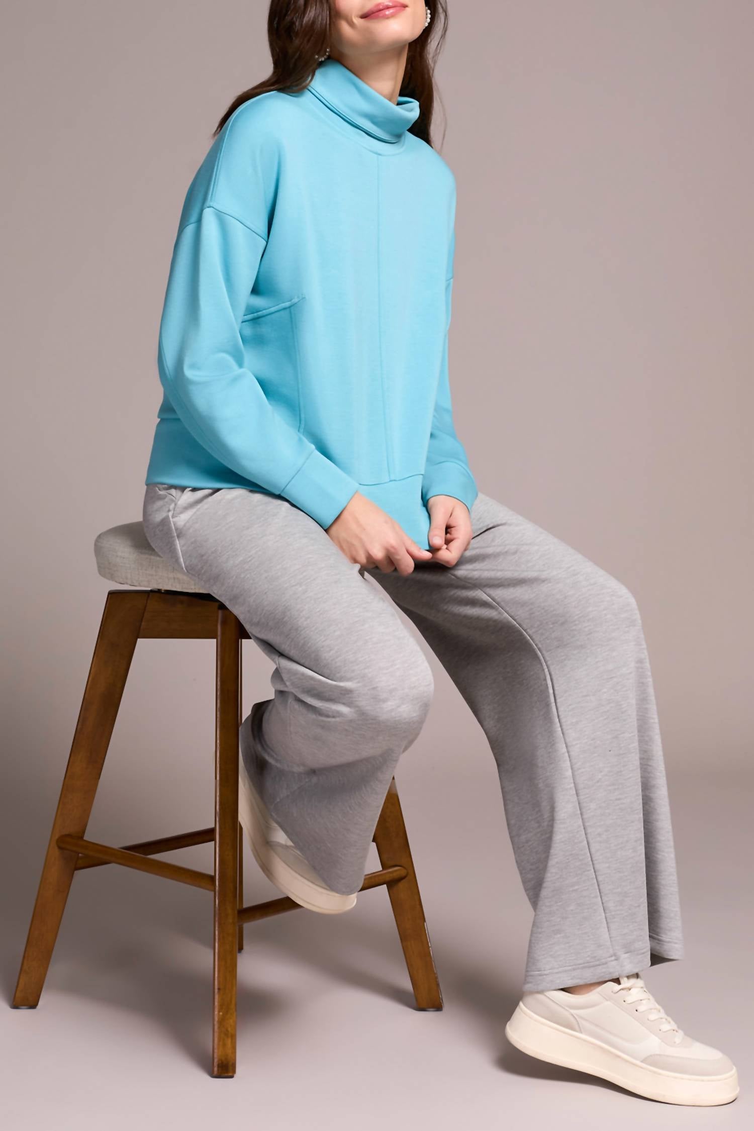 Tribal - Techno Lux Drop Shoulder Funnel Neck Knit Top