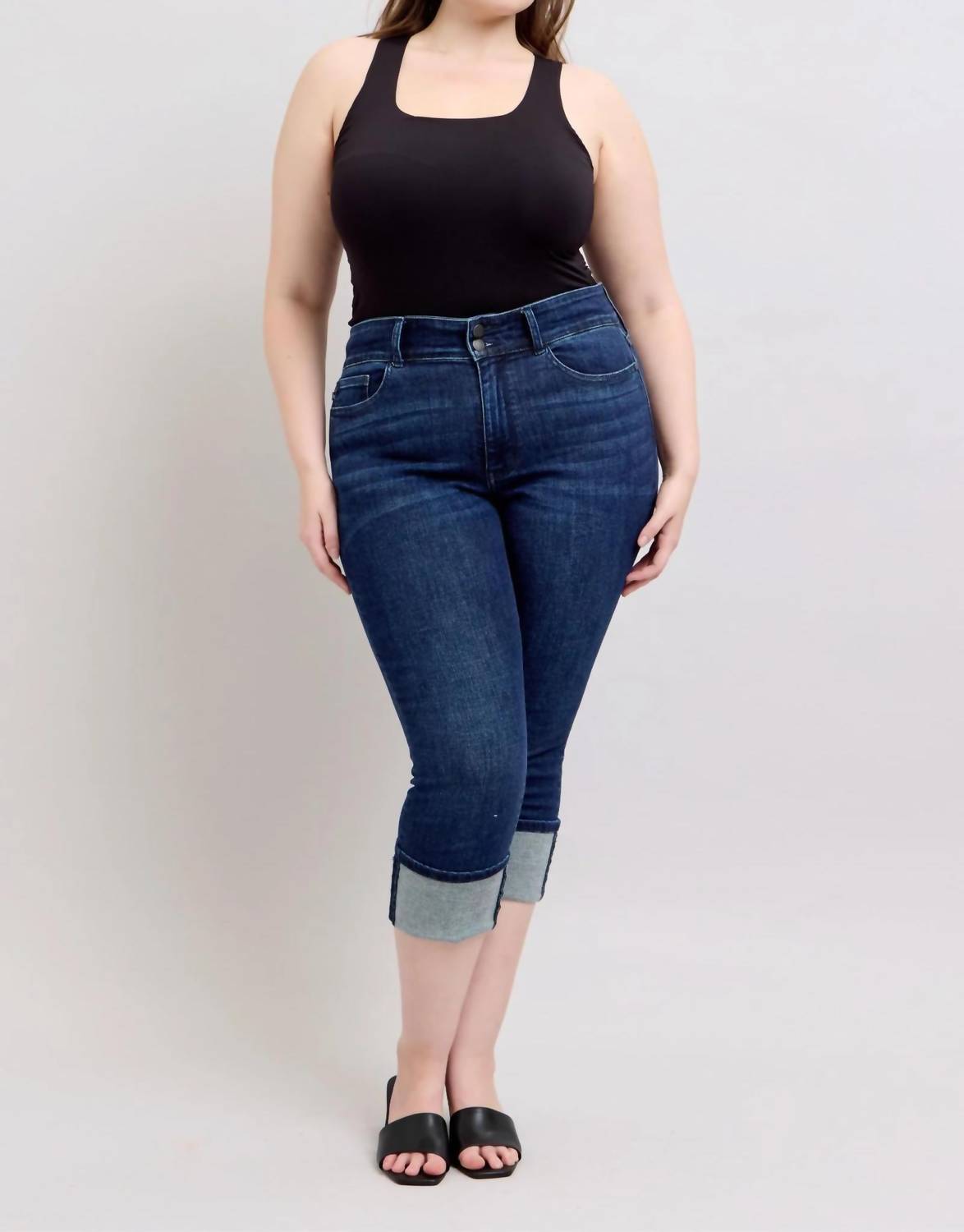 Judy Blue - Women's Ella Double Waist Cuff Capri Jeans
