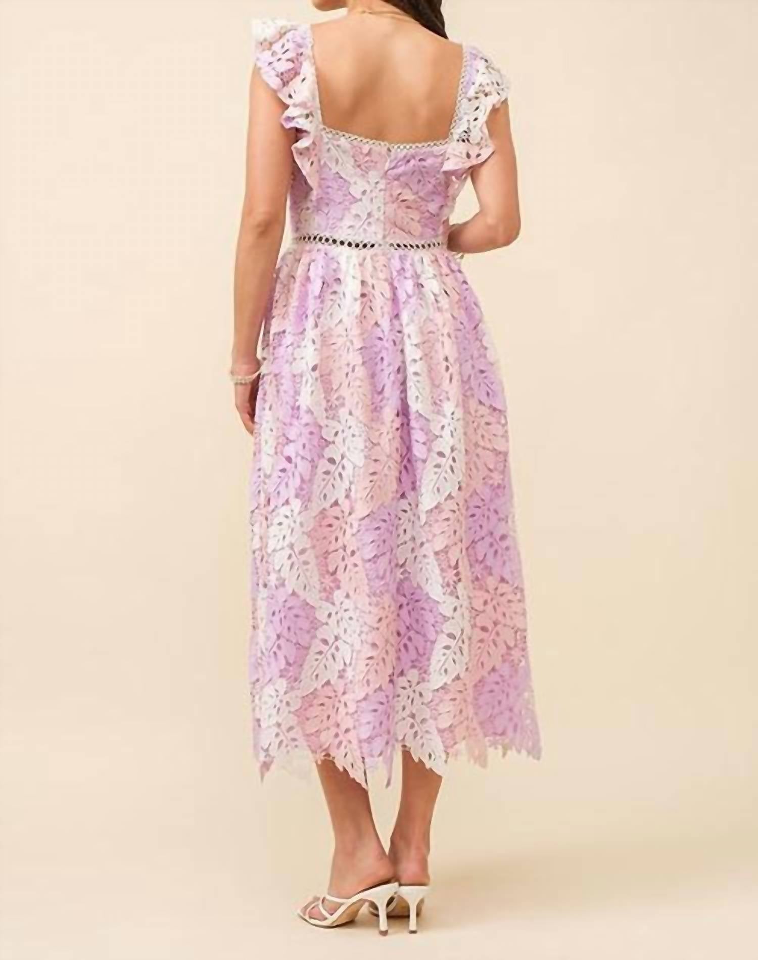 Just Me - Ruffle Sleeve Bottom Edge Midi Dress