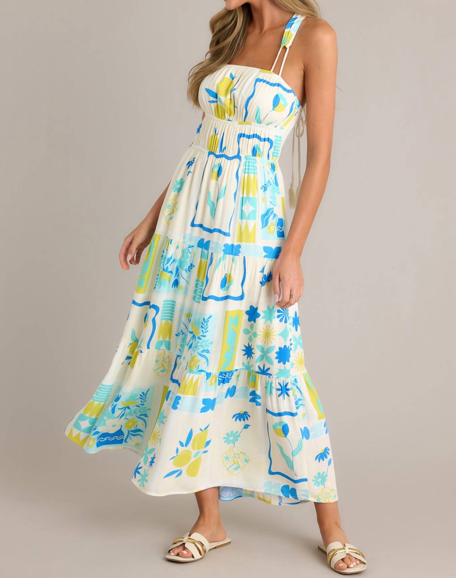 Illa Illa Printed Maxi Dress in blue lime - women's dress - alternate view