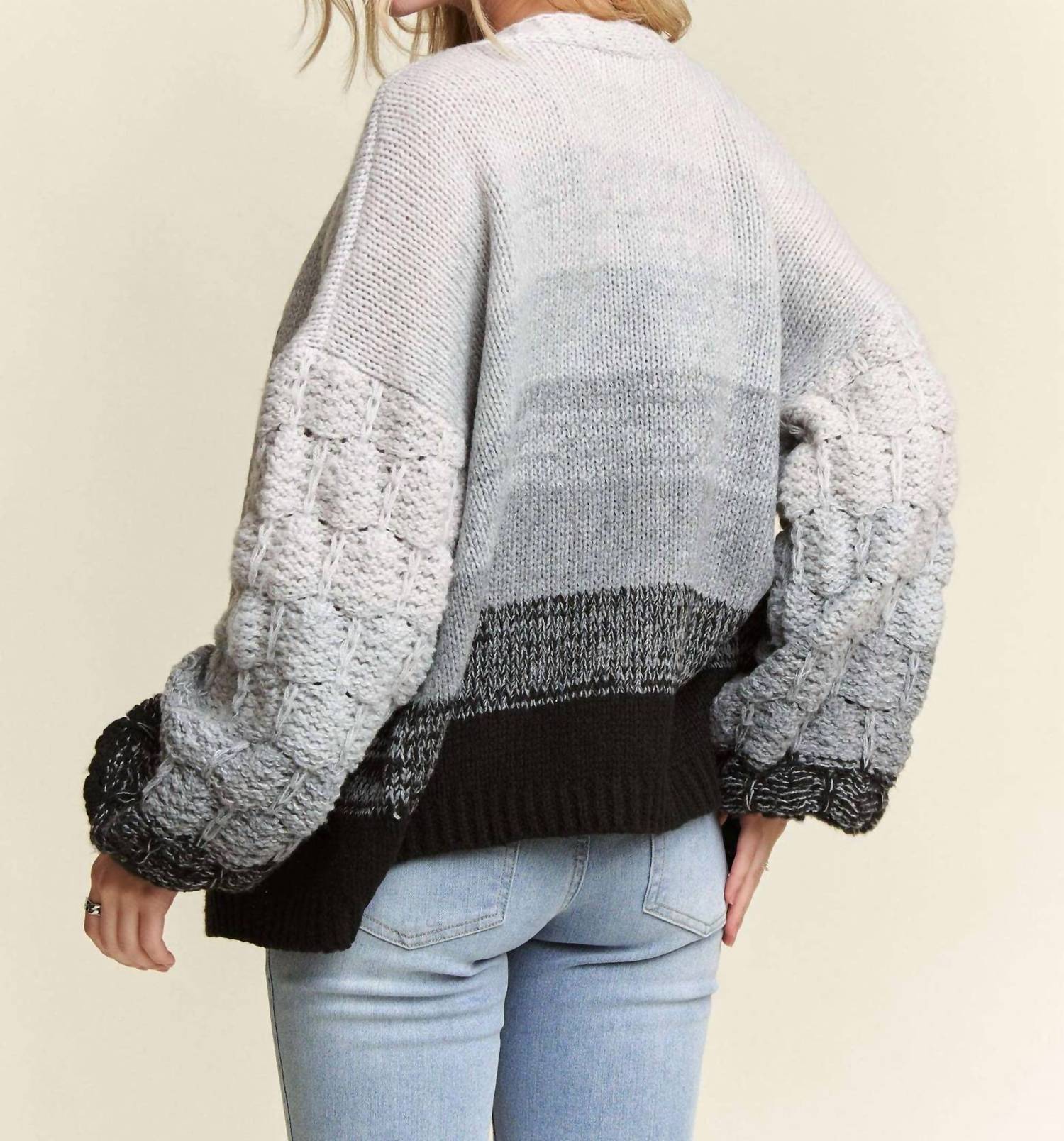 Adora - Puff Sleeves Ombre Sweater Cardigan