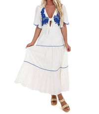 Blue Blush - Embroidered Dreams Tiered Midi Dress