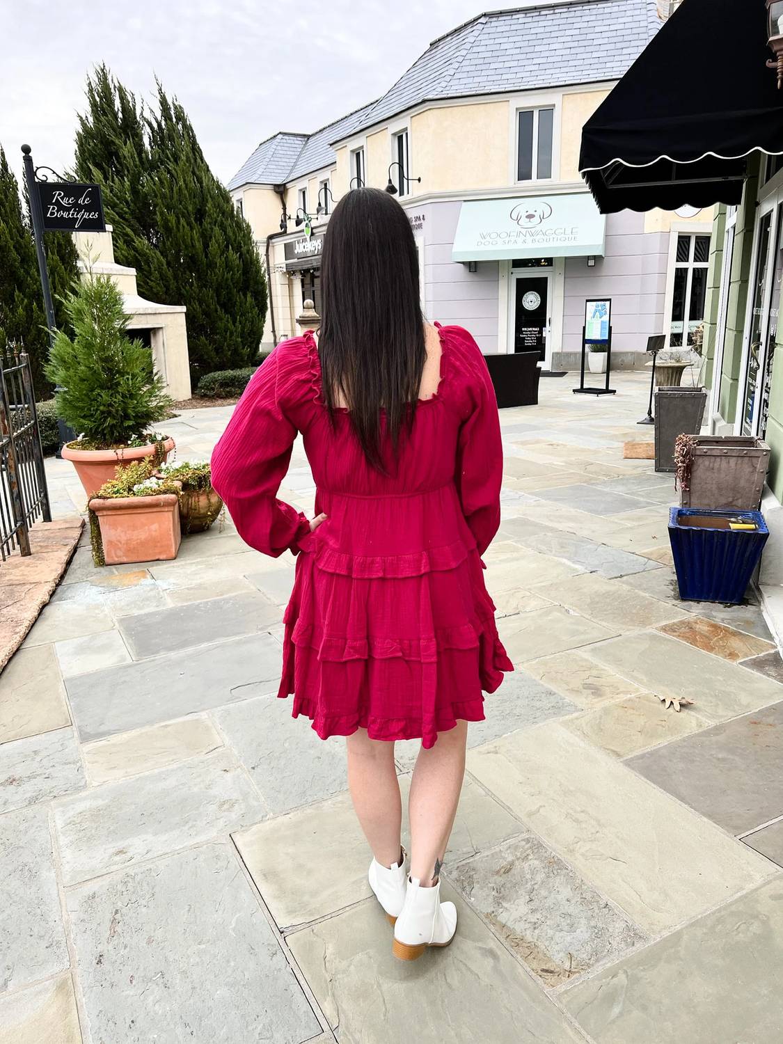 &Merci - Square Neckline Smocked Bodice Tiered Ruffle Dress