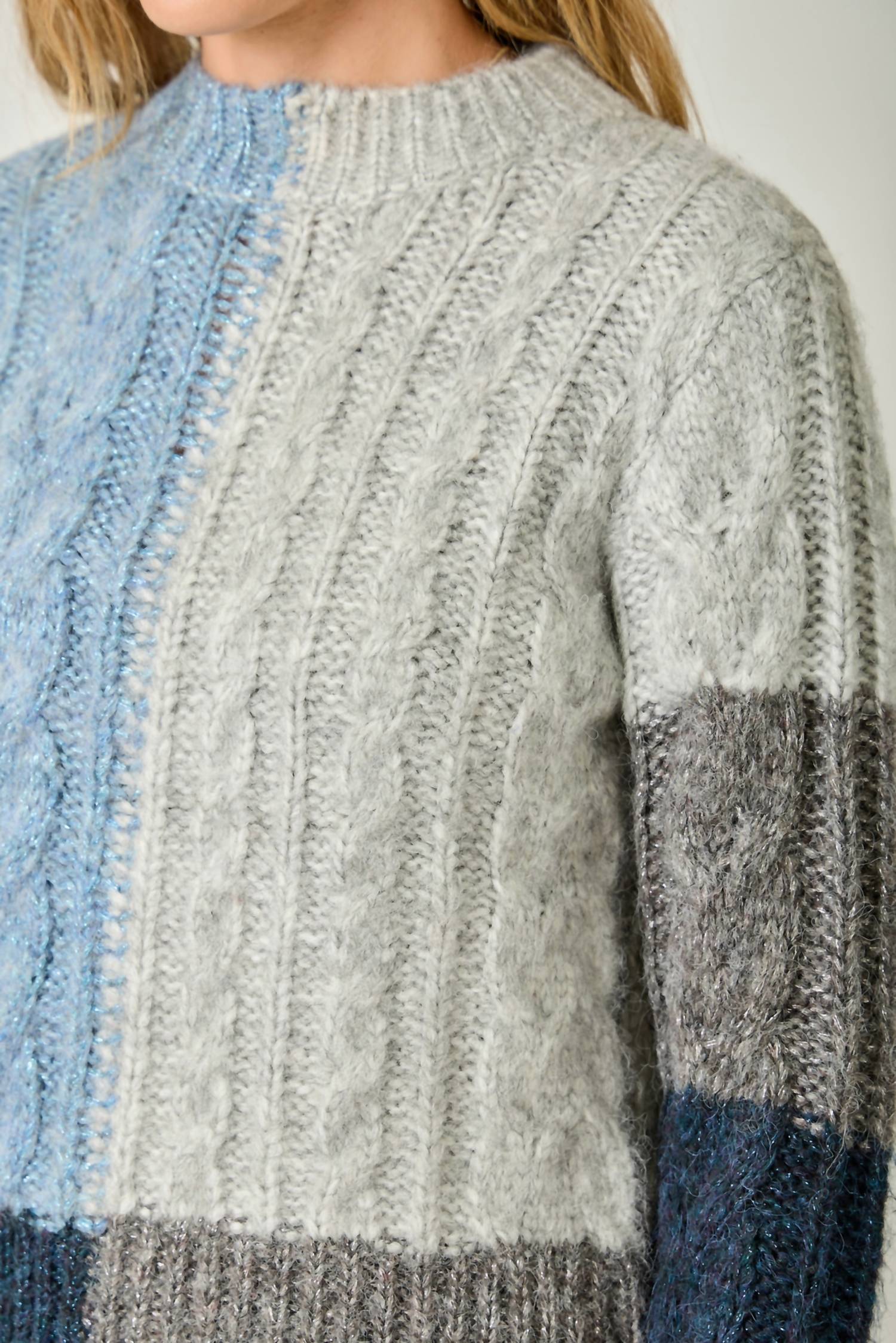 mystree Color Block Cable Knit Sweater in blue navy - women's sweater - view 7