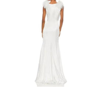 Mac Duggal - Satin Feather Shoulder V-neck Gown