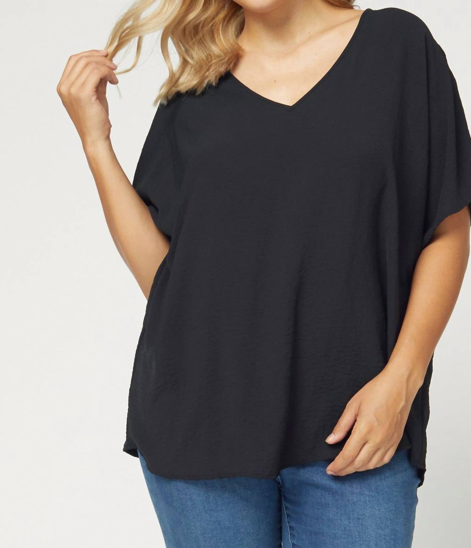 entro Solid V-neck Top in black - women's shirt - view 6