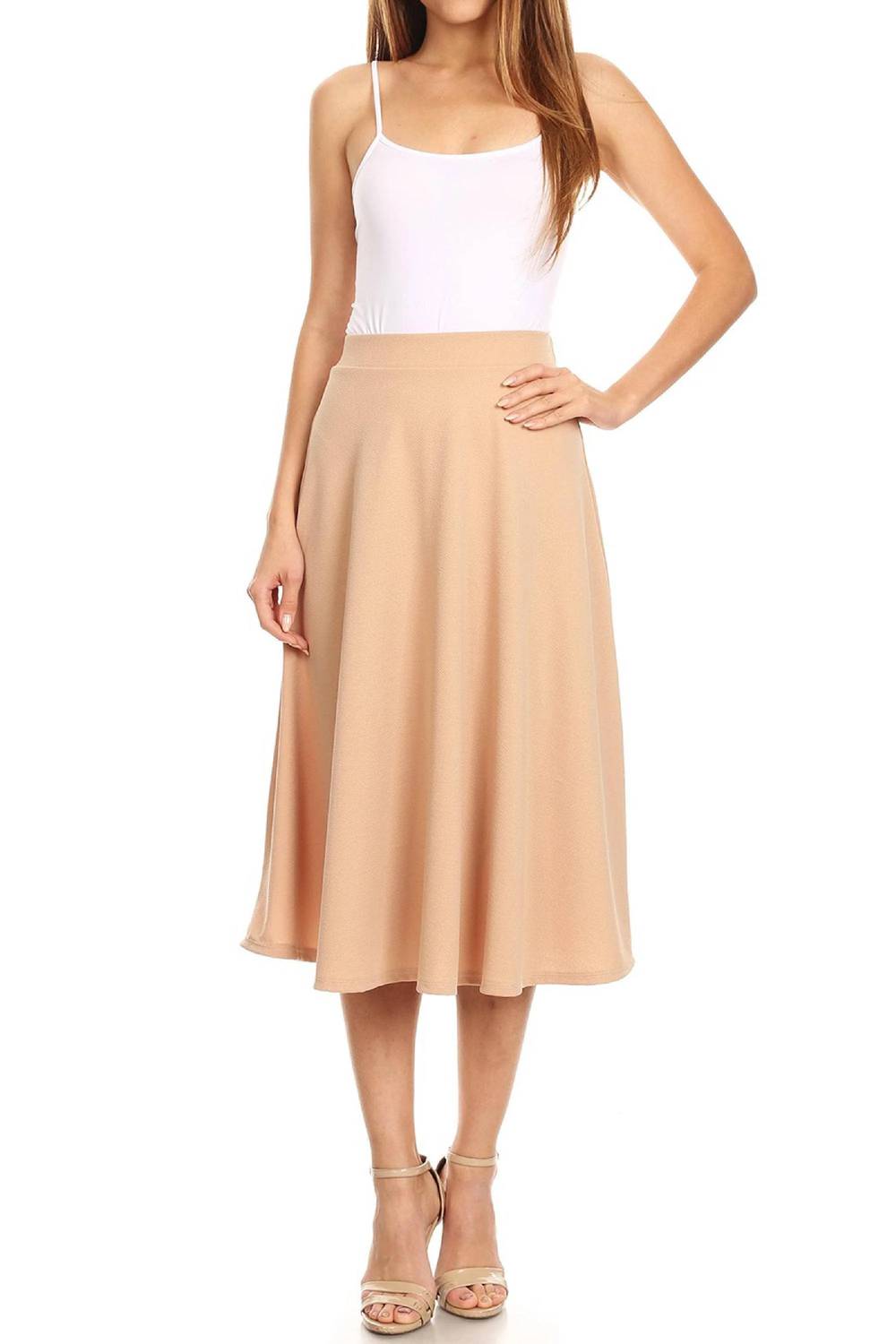 Moa Collection - Women's Solid Basic Casual Midi Skirt