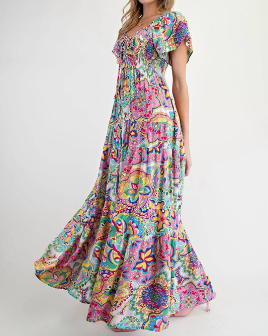 Easel - Paisley Smocked Tiered Maxi Dress