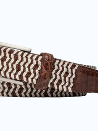 W. Kleinberg - Men's Woven Leather And Cloth Stretch Belt With Crocodile Tab