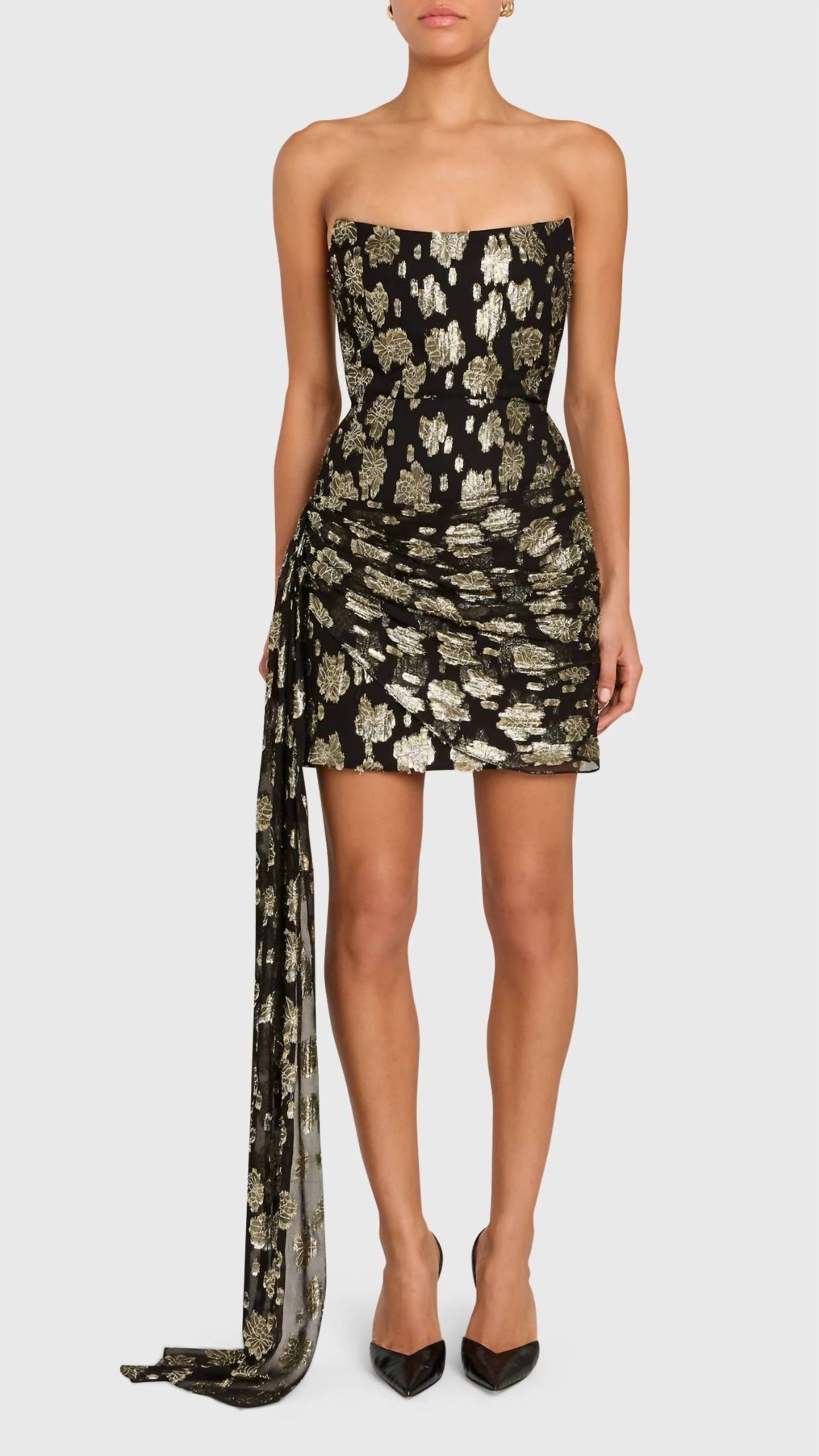 Amanda Uprichard Alaia Midweight Jacquard Dress in black gold - women's dress