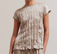 GRADE & GATHER Pleated Wrinkle Satin Top in fawn - women's t-shirt