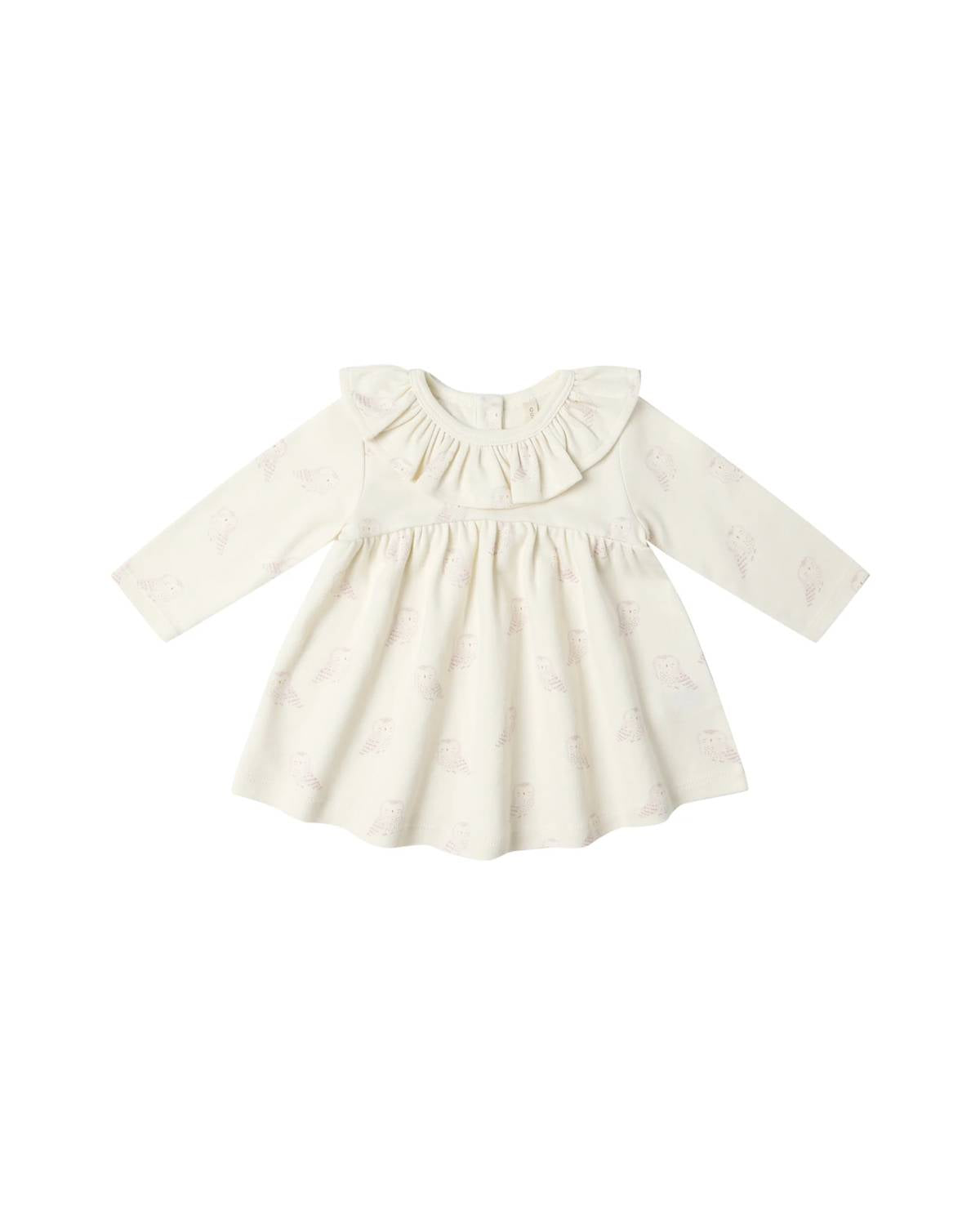 Quincy Mae - Girl's Snow Owls Ruffle Collar Jersey Dress