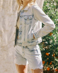 KanCan Classic Trucker Jacket in light stone - women's jacket - detail view