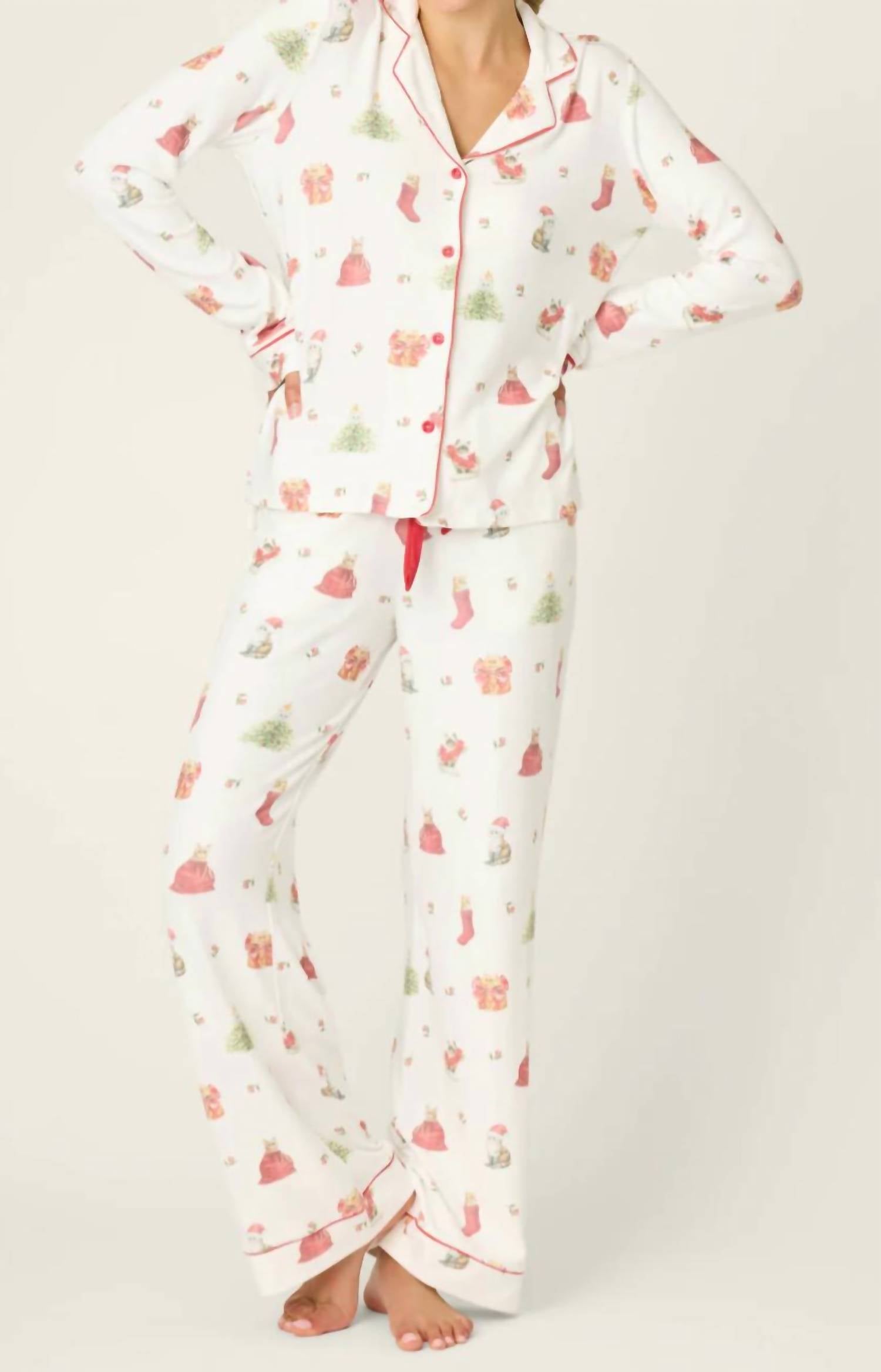 Pj Salvage - Feline Festive Cat Print Pajama Set