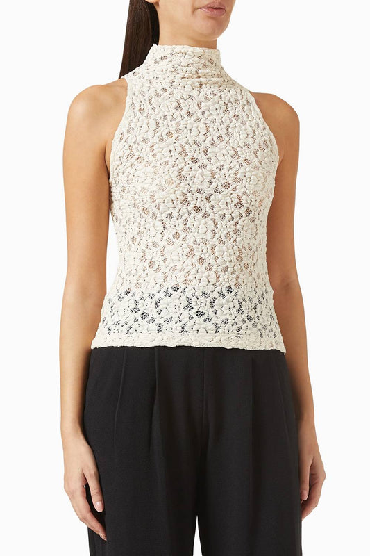 Enza Costa - Puckered Lace Sleeveless Mockneck Top