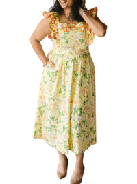 &Merci - Lemon Ruffled Floral Midi Dress