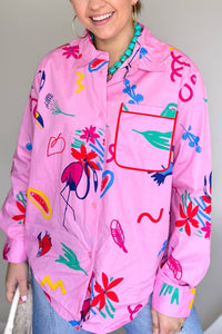 Karlie Poplin Button Up Top in magenta artist - women's blouse - view 4