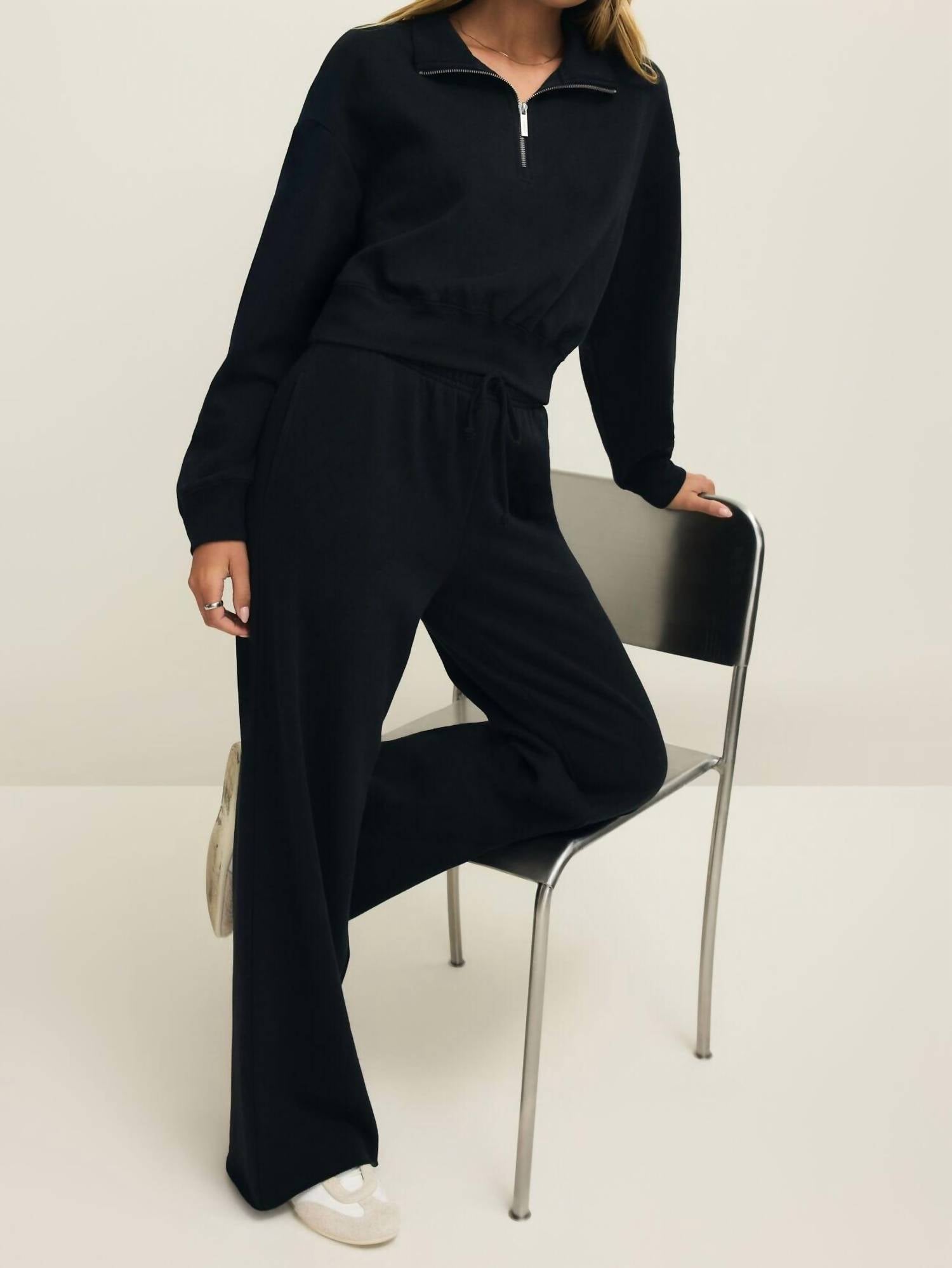 Z Supply Downtown Wide Leg Sweatpant in black - women's pants - view 5