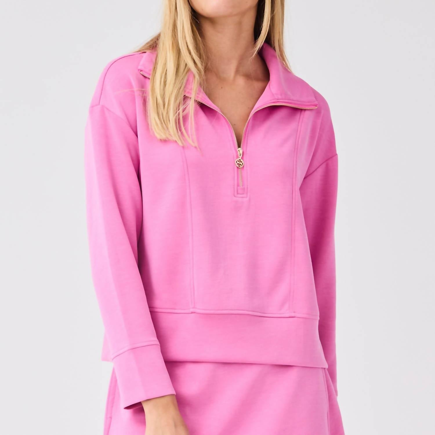 Mary Square Regan Half Zip Pullover in pink - women's sweater