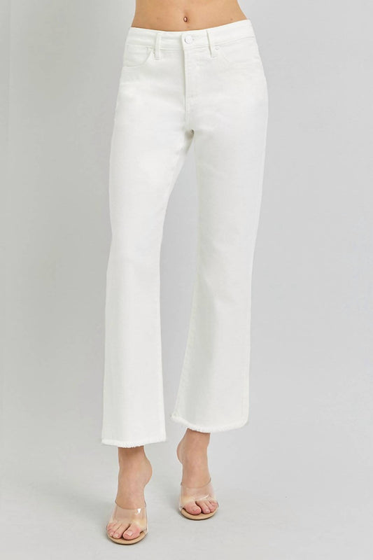 Risen - Tc Mid Rise Crop Straight Fray Hem Pants - White