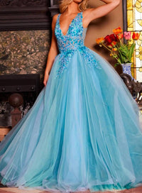 Jovani - Deep V-neck Beaded Ballgown