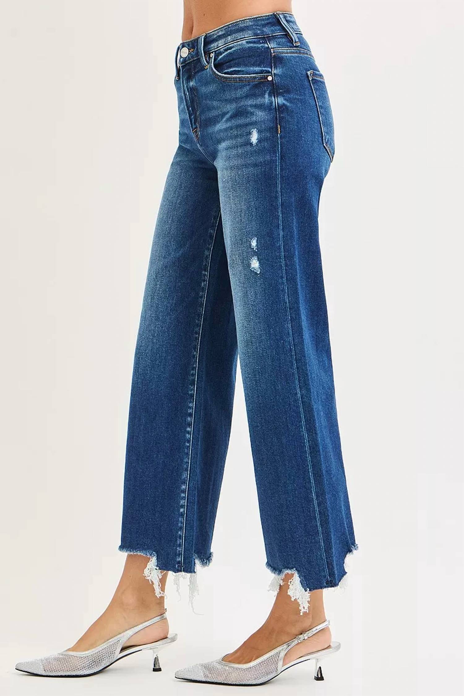 Risen - High Waist Crop Wide Leg Jeans