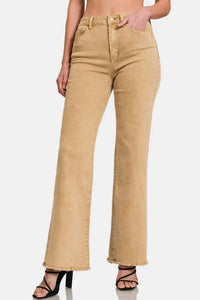 Zenana - Women's Acid Washed Frayed Hem Bootcut Jeans