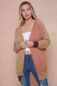 On Blue - Sweater Hooded Open Front Long Sleeve Cardigan
