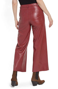 Lysse High Waist Faux Leather Wide Leg Pants in burnt mahogany - women's pants - detail view
