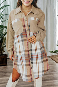 1 The Woman - plaid patch work long sleeve shirt mini fall dress