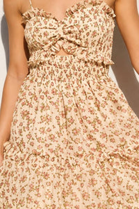 DRESS FORUM Floral Print Smocked Sweetheart Mini Dress in multi - women's dress - detail view